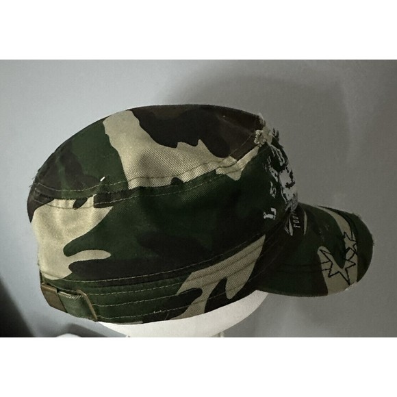 Leader LOGA Camo Hat Adjustable Distressed Rhinestone Football Brim Cotton Cap - Picture 3 of 5
